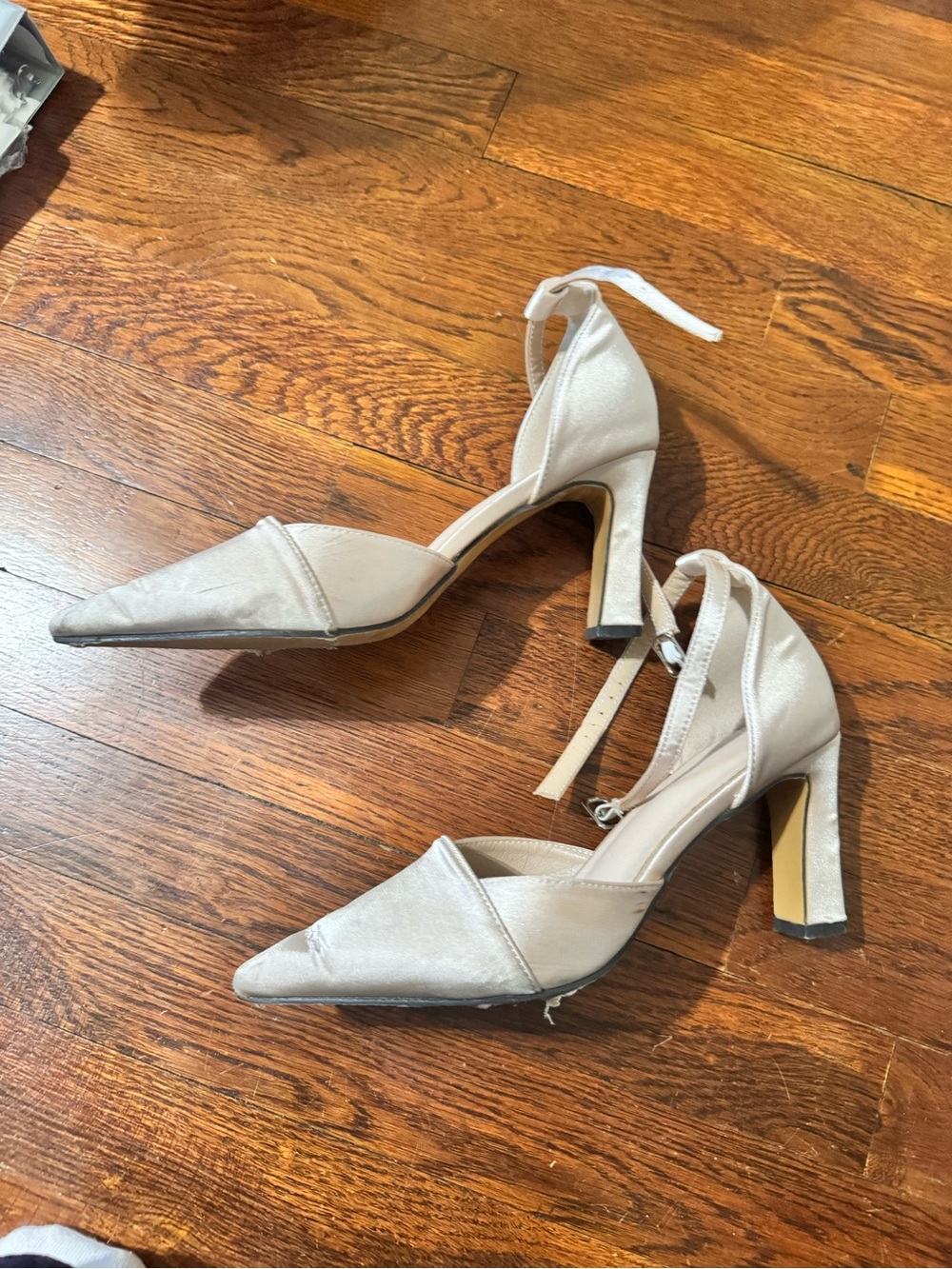 Amazon Cream Pointed-Toe Ankle-Tie Block Heels